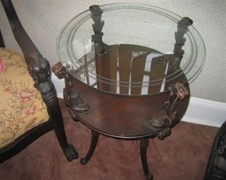 Antique Glass and Lovely Carved  Wood Accents