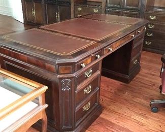Sectioned leathertop mahogany executive desk