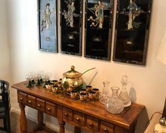 Vintage Chinoiserie coromandel wall screen with sideboard/sofa table