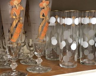 Vintage glass drinkware and barware