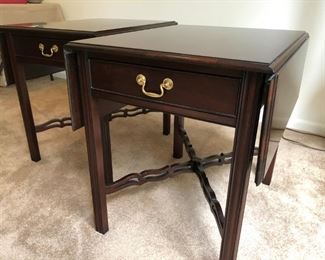 Kindel Chippendale style mahogany drop-leaf side tables