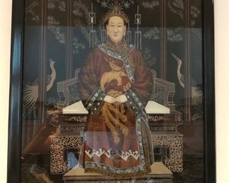 Vintage Chinese reverse-on-glass hand-painted ancestor portrait