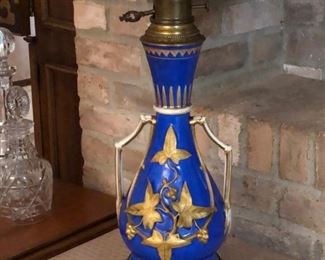 French porcelain and brass oil lamp/table lamp