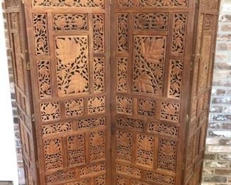 Vintage Anglo-Indian openwork carved floor screen