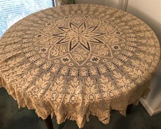 Large collection of vintage hand-tatted lace table covers