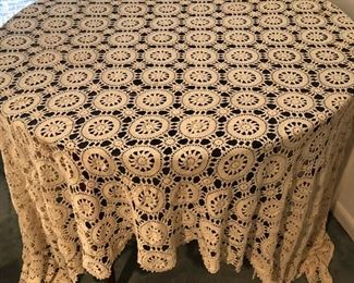 Large collection of vintage hand-tatted lace table covers