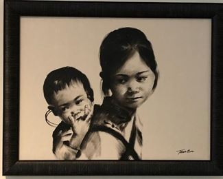 Artist signed portrait of Asian children