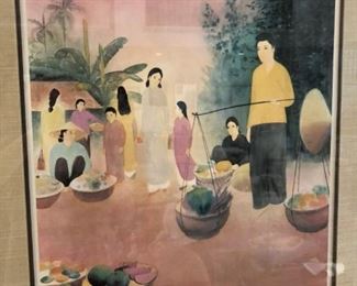Unsigned print depicting Asian market scene