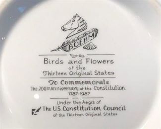 Boehm "Birds and Flowers of the Thirteen Original States" collectible bowl and under-plate