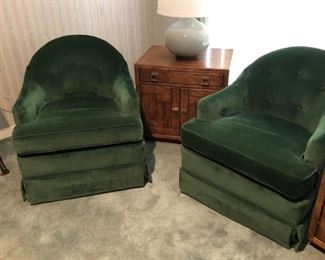 Pair of custom velvet-upholstered armchair/rockers