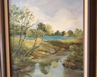 Original oil on canvas Texas bluebonnet landscape painting by Pat Halloway