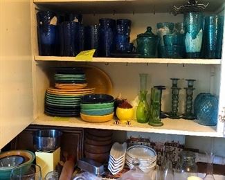 Fiesta, Mexican handblown glass sets, Depression glass & vintage kitchen