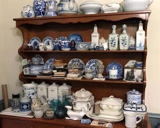 blue & white china, Delft, canister & condiment sets, dining room hutch