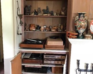 vintage Garrard turntables & Heath Kit electronics, vinyls, ethnic curiosities