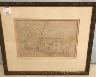 Marie Hull Pencil & Watercolor "House"