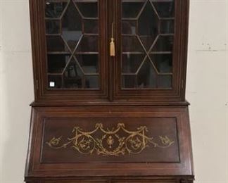 Regency Style Inlaid Bookcase Secretary