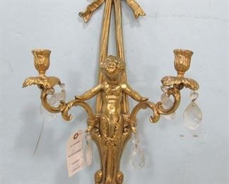 Gold Two Arm Figural Wall Sconce