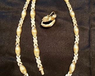 Gold and Diamond Necklace, Bracelet and Earrings