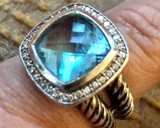 David Yurman Petite Albion .925, Blue Topaz and Diamond Ring
