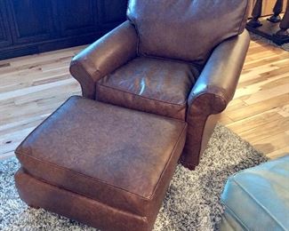 Leather Armchair and Ottoman