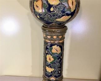 1890 Art Nouveau Italian Majolica, Jardinere with Pedestal, 13" Diameter