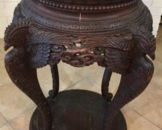 Ca. 1850s French Gideon Highly Embellished Hand Carved Chinoiserie Table with Phoenix Supports and Greek Key Base