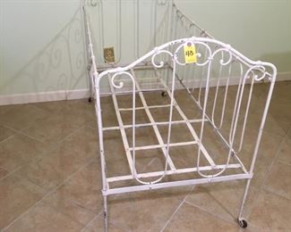 French Victorian wrought Iron folding baby bed on casters