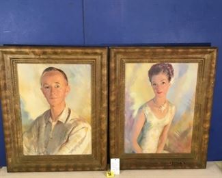 1958 Original Oil paintings on canvas, Pair of portraits signed by Listed artist Hal Beaven Peterman Man & Woman Portraits, (He painted Queen Elizabeth II portrait)Original London Frames (Pr.)