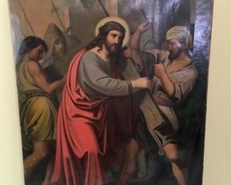 1850s Original Oil painting on canvas, unknown artist, Station of the Cross