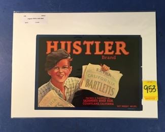 1930's crate label; Hustler Brand Bartletts