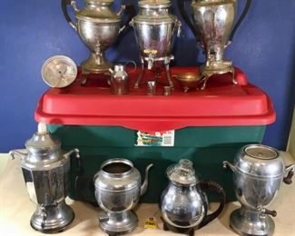 Rough Tote with assorted size and style coffee percolators & carafes