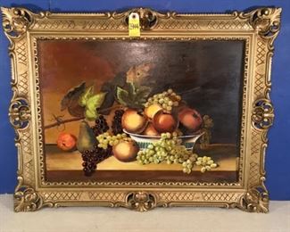 Fruit Heaven, still life, original painting on board not signed, framed