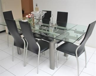 Metal & Glass Rectangular Table and 6 Chairs