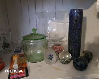 Beautiful blown glass spheres, stunning Morano hand blown vase. Heavy. Light green Mayfair patern cookie jar. The original General Lee Dukes of Hazard watch in original box!