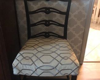 2 Antique, Chippendale Chairs, Geometric Upholstery 
