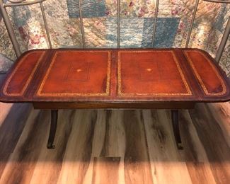  Henredon drop leaf coffee table with a leather top