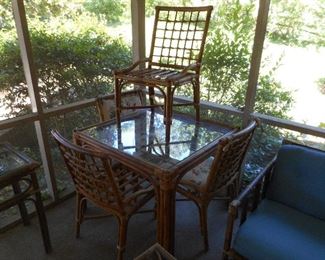Rattan Glass Top Table and 4 Chairs