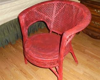 Vintage red round wicker chair
