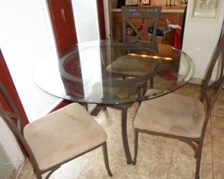 Round glass top & stone breakfast table w/4 matching chairs