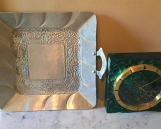 Metal Tray and Unique Clock.