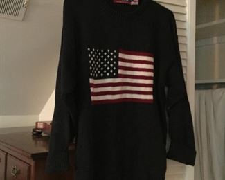 Red, white and blue sweater.