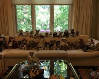 All bears have been in boxes or displayed on a shelf in a rarely-used bedroom.  They were placed on the couch for pictures only.  