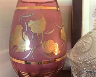 VIntage Cranberry color vase with gold gilding 