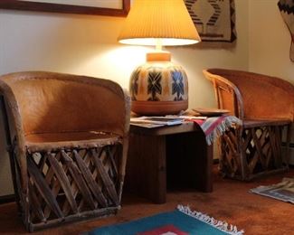 Vintage Pigskin Leather and Wood Chair Set