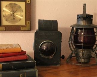 Antique Railroad Lanterns and Vintage Books