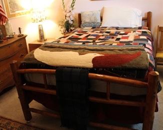 Gorgeous Vintage Wood Log Bed & Antique Crazy Quilt
