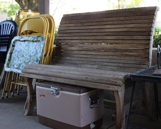 Wood Bench Loveseat and Assorted Patio Chairs