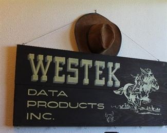 Vintage Wood Advertising Sign & Vintage Cowboy Hat