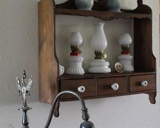 Antique Lamp and Assorted Vintage Milk Glass Deco AND Hull™ Pottery