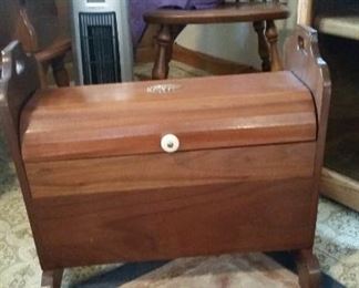 Wooden sewing box with inside tray
